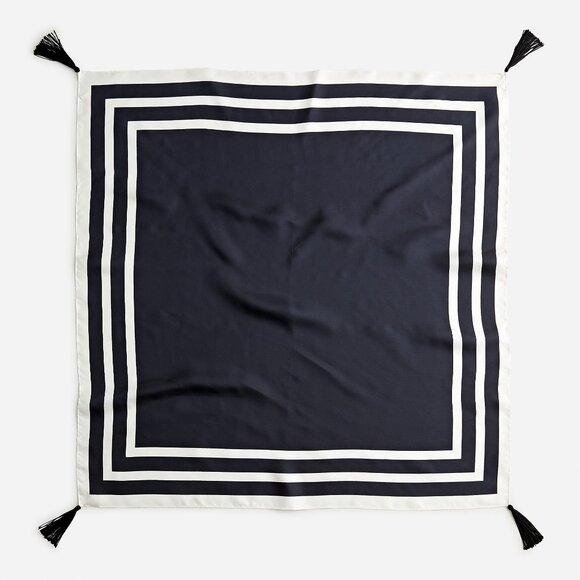 J. Crew 30โ Silk Scarf With Tassels Black & White - Picture 1 of 8